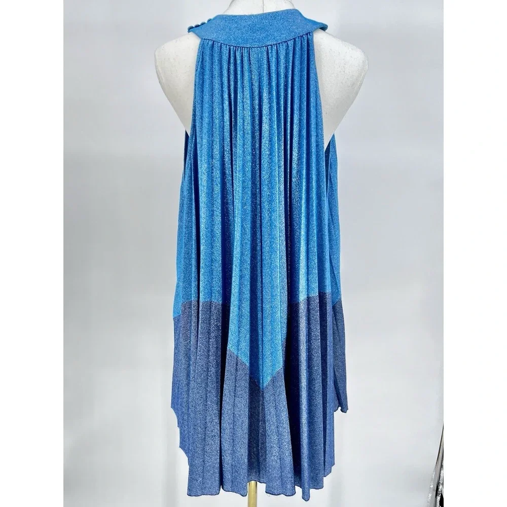 Free‎ People Women's Pleated Love Metallic Mini Dress, Blue, XS Babydoll Style